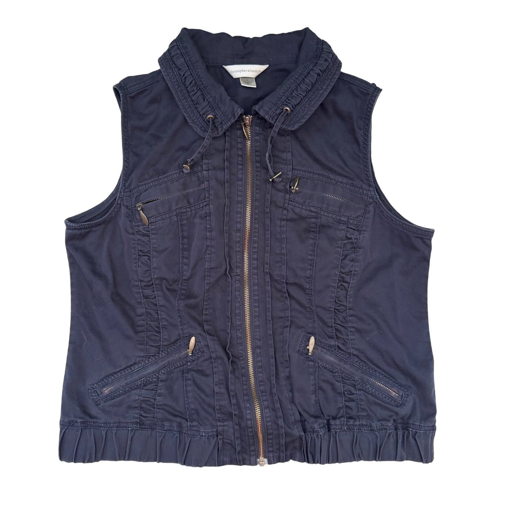 Christopher & Banks Utility Vest Zip Front Navy Blue Gorpcore Coastal Medium
